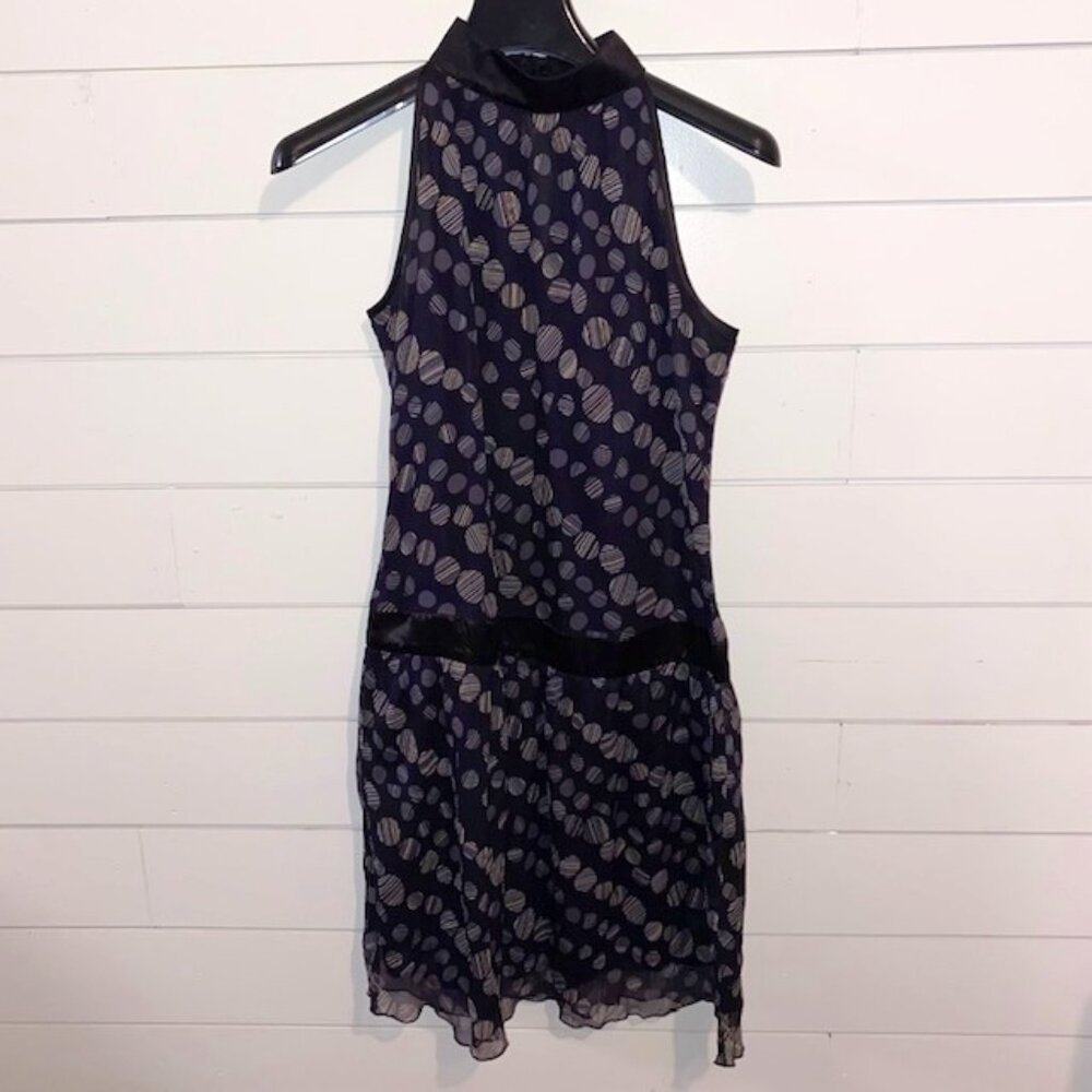 Wills Clublife Sleeveless Silk Dress – Black/blue , Size Medium ruffle hem